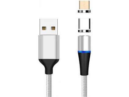 PremiumCord Magnetický micro USB a USB-C nabíjecí a datový kabel 1m, stříbrný ku2m1fgi