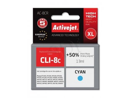 Atrament ActiveJet pre Canon CLI-8 Cyan 15ml + chip AC-8CR