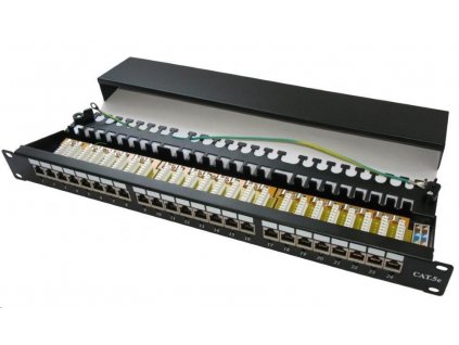 19" Patch panel XtendLan 24port, STP, Cat6, krone, čierny - LED vyhľadávanie XL-PP19-24C6SD-LED