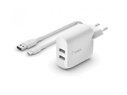 Belkin Duální USB-A nástěnná nabíječka 2x12W, USB-C kabel, bílá WCE001vf1MWH