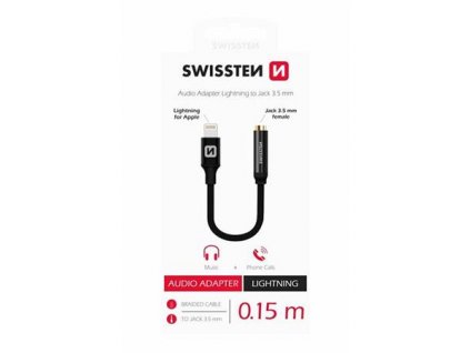 SWISSTEN AUDIO ADAPTÉR TEXTILE LIGHTNING /JACK(samice) 0,15 M ČERNÝ 73501211 Swissten