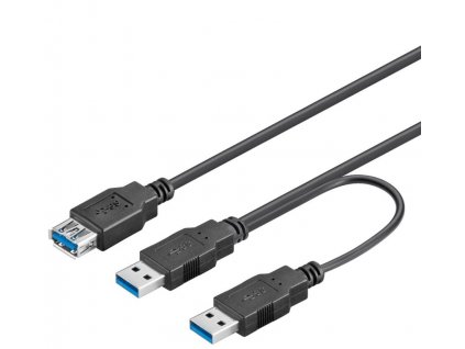 PremiumCord USB 3.0 napájací Y kábel A/Male + A/Male -- A/Female DUAL (prídavné napájanie) ku3y02