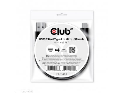 Kábel USB Club3D 3.2 Kábel Gen1 Type-A na Micro USB M/M, 1 m CAC-1408 Club 3D