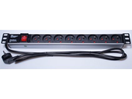 PremiumCord Panel napájecí 1U do 19" racku, 8x230V, 2m kabel, vypínač PDU-F10G08S