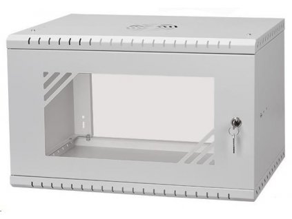 LEXI 19" nástenná skrinka Basic 6U, šírka 520 mm, hĺbka 350 mm, sklenené dvere, bez zadnej steny, sivá LX19-6U-350GG Lexi-NET
