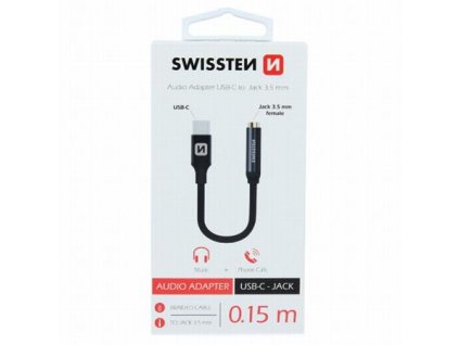 SWISSTEN AUDIO ADAPTÉR TEXTILE USB-C/JACK (samice) 0,15 M CERNÝ 73501301 Swissten