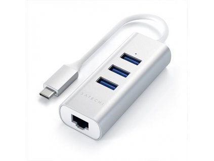 Satechi USB-C 3 USB 3.0 Port Hub & Ethernet Port - Silver Aluminium ST-TC2N1USB31AS