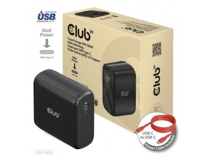 Club3D cestovní nabíječka 100W GAN technologie, USB-IF TID certified, USB Type-C, Power Delivery(PD) 3.0 Support CAC-1908EU Club 3D
