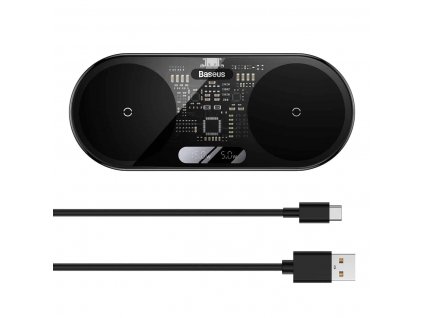 Baseus WXSX010101 LED Display 2in1 Bezdrátová Nabíječka 20W (s USB-C Kabelem 1m Black) Black 6932172612672 NoName