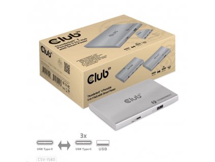 Club3D Thunderbolt 4 Prenosný rozbočovač 5 v 1 s inteligentným napájaním CSV-1580 Club 3D