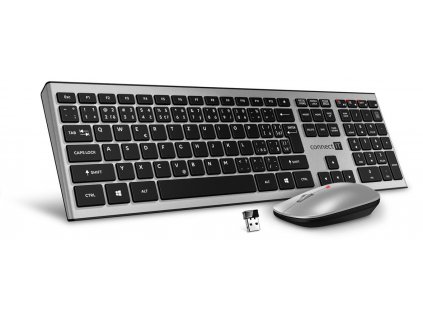 CONNECT IT Combo bezdrátová stříbrná klávesnice + myš, (+2x AAA +1x AA baterie zdarma), CZ + SK layout CKM-9010-SL Connect IT