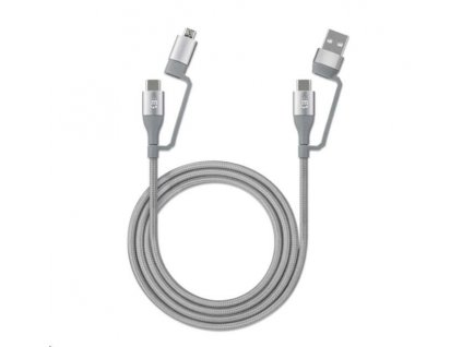MANHATTAN kábel 4 v 1, nabíjací a synchronizačný kábel USB, 480 Mb/s, 3A/60W, 1 m, opletený dizajn, sivý 390606 Manhattan