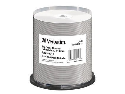 VERBATIM CD-R(100-Pack)Spindle/AZO/52x/700MB/Thermal Printable No ID Brand 43718 Verbatim