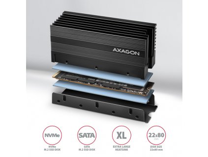 AXAGON CLR-M2XL, hliníkový pasívny chladič pre obojstranný M.2 SSD disk, výška 36 mm Axagon