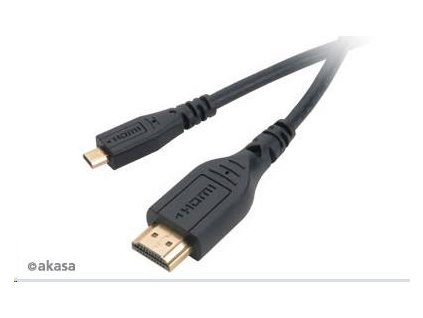 Kábel AKASA HDMI Micro na HDMI, podpora Ethernetu, rozlíšenie 2K a 4K, pozlátené konektory, 1,5 m AK-CBHD08-15BK Akasa