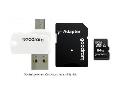 GOODRAM microSDXC karta 64GB M1A4 All-in-one (R:100/W:10 MB/s), UHS-I Class 10, U1 + Adapter + OTG card reader/čtečka M1A4-0640R12 GoodRAM