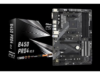 ASROCK MB B450 PRO4 R2.0 (AM4, amd B450, 4xDDR4 3200, 6xSATA3, 7.1, VGA+HDMI +DPort, USB3.1, ATX) ASRock