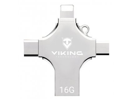 USB Flash disk Viking 3.0 4v1 s konektorom Lightning/Micro USB/USB/USB-C, 16 GB, strieborná VUF16GBS