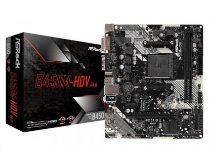 ASROCK MB B450M-HDV R4.0 (AM4, amd B450, 2xDDR4 3200, 4xSATA3, 7.1, USB3.1, VGA+DVI +HDMI, mATX) ASRock