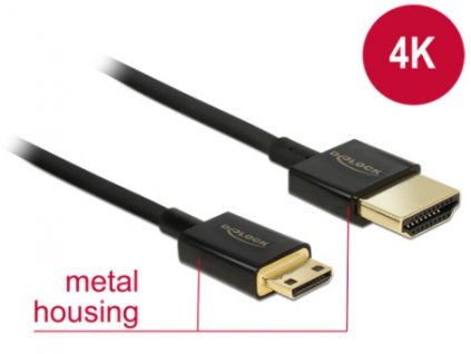 Delock Kabel High Speed HDMI s Ethernetem - HDMI-A samec > HDMI Mini-C samec 3D 4K 1 m Slim Premium 84776 DeLock
