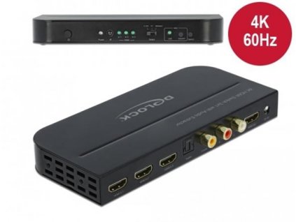 Delock Přepínač HDMI, 3 x vstupní porty HDMI na 1 x výstupní port HDMI, 4K 60 Hz, s extraktorem zvuku 66498 DeLock