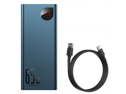 Baseus Adaman Metal Power Banka s digitálním displejem QC + PD 20000mAh 65W, modrá + USB-A/USB-C kabel 30cm, černá PPIMDA-D03