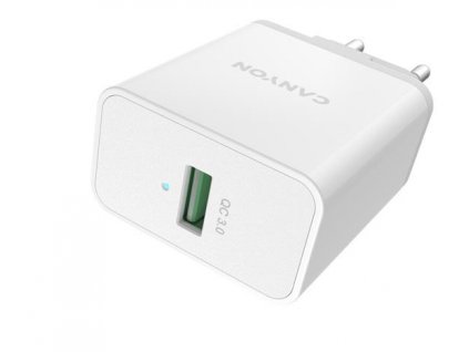 Canyon H-24, vysokorýchlostná univerzálna nabíjačka do steny 1xUSB-A, 24W Quick Charge 3.0, 4 typy ochrany, biela CNE-CHA24W