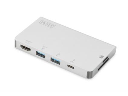 Digitus Cestovní dokovací stanice USB-C Multiport, 6 portů 4K, HDMI, 1x USB-C, 2x čtečka karet USB3.0,2x DA-70867