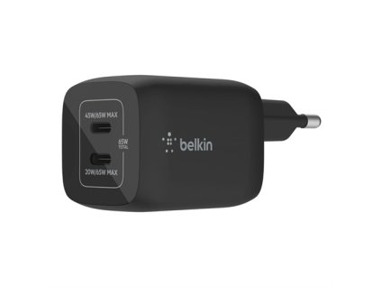 Belkin Duální 65W USB-C Power Delivery GaN PPS nástěnná nabíječka, černá WCH013vfBK