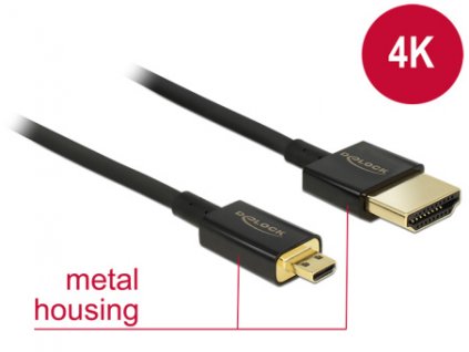 Delock Kabel High Speed HDMI s Ethernetem - HDMI-A samec > HDMI Micro-D samec 3D 4K 1 m Slim Premium 84781 DeLock