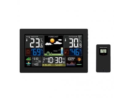 Solight Meteostanica, XL farebný LCD, teplota, vlhkosť, tlak, RCC, čierna TE81XL