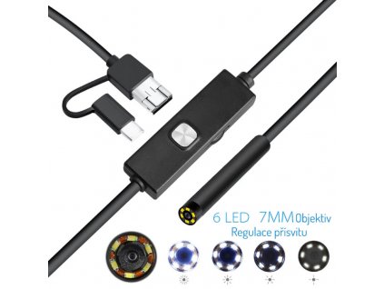 USB endoskopická kamera průměr 7mm, kabelem 2m a zrcátkem i pro mobil USB-kamera-7x2m W-Star