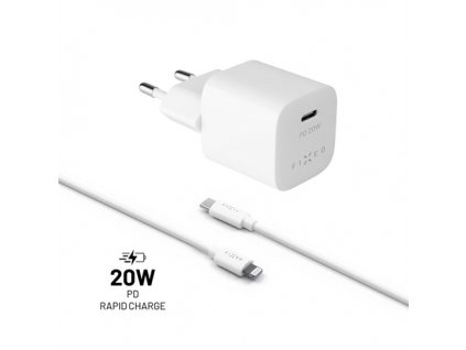 FIXED Mini Set sieťovej nabíjačky s USB-C výstupom a USB-C / Lightning kábla, podpora PD, 1 meter, MFI, 20W, biely FIXC20M-CL-WH Fixed