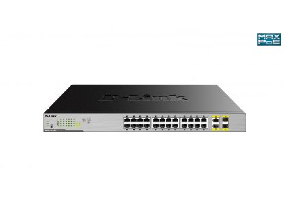 D-Link DGS-1026MP 26-portový gigabitový PoE switch, 24x gigabitový RJ45 PoE, 2x gigabitový RJ45/SFP, rozpočet PoE 370W