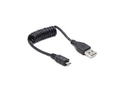 Kabel USB A Male/Micro B Male, 0.6m,kroucený,černý CC-mUSB2C-AMBM-0.6M Gembird