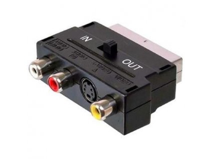 PremiumCord Adapter SCART-3x cinch + S-video s přepínačem IN/OUT kjsa-01