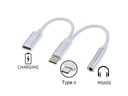 PremiumCord Převodník USB-C na audio konektor jack 3,5mm female + USB typ C konektor pro nabíjení ku31zvuk02