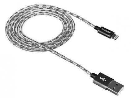 Canyon CFI-3, 1m kábel Lightning/USB, bez Apple certifikácie MFi, opletený, tmavošedý CNE-CFI3DG