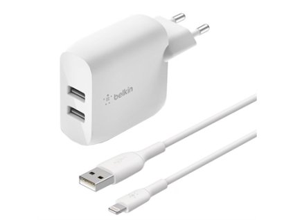 BELKIN Dual USB-A nabíječka, 24W + Lightning kabel WCD001vf1MWH Belkin