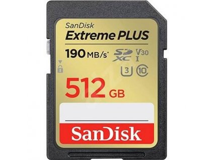 SanDisk SDXC karta 512GB Extreme PLUS (R 190 MB/s W130 MB/s Class 10, UHS-I U3 V30) SDSDXWV-512G-GNCIN