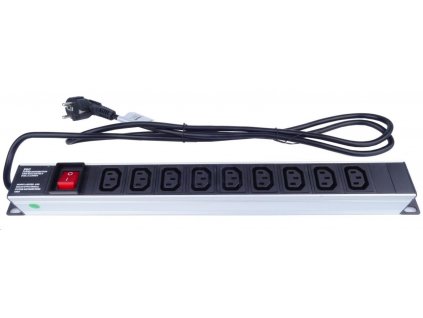 PremiumCord Panel napájecí do 19" racku 1U, 9xIEC (C13), 2m kabel,vypínač PDU-E10G09S