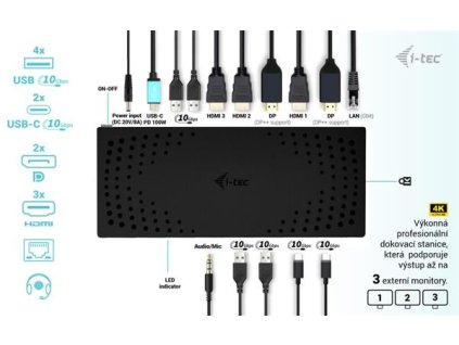 i-tec USB 3.0 / USB-C / Thunderbolt, 3x 4K Docking Station Gen 2, Power Delivery 100W CATRIPLE4KDOCKPD2 I-Tec