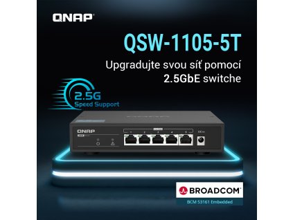 QNAP switch QSW-1105-5T (5x 2,5GbE port, pasiv. chlazení, 100M/ 1G/ 2,5G, Broadcom Chipset)