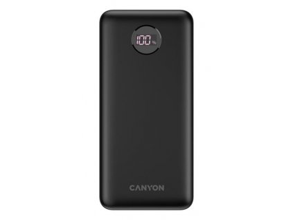 Canyon PB-2002, Powerbank, Li-Pol, 20.000 mAh, Digitálny displej, Vstup: 1x USB-C, Výstup: 1x USB-C a 2x USB-A, čierna CNE-CPB2002B