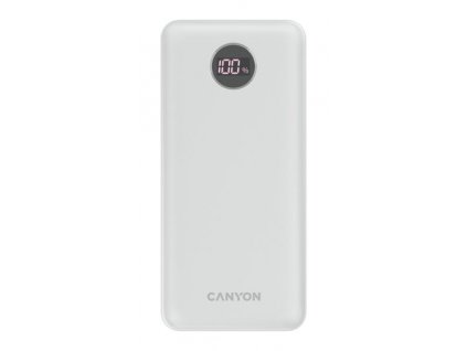 Canyon PB-2002, Powerbank, Li-Pol, 20.000 mAh, Digitálny displej, Vstup: 1x USB-C, Výstup: 1x USB-C a 2x USB-A, biela CNE-CPB2002W