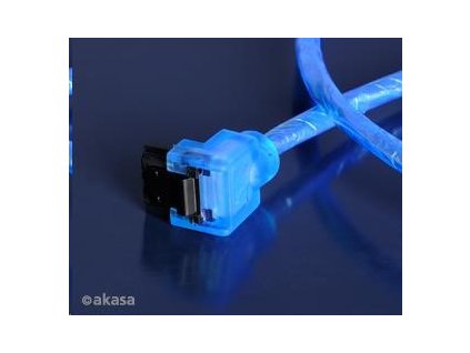 AKASA kabel SATA3 datový kabel k HDD,SSD a optickým mechanikám, zahnutý konektor, modrý UV svítící, 1m AK-CBSA01-10BV Akasa