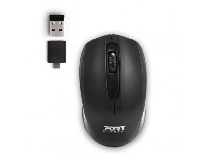 PORT bezdrátová myš Wireless office, USB-A/USB-C dongle, 2,4Ghz, 1000DPI, černá 900508