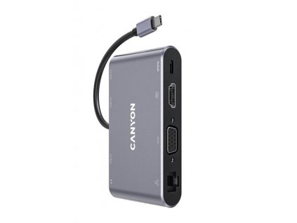 Canyon DS-14, Multiport Docking Station, 8 portov, 1xUSB-C 100W+1xUSB3.0+1xHDMI+1xVGA+1xRJ45+1xaudio 3,5mm CNS-TDS14