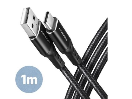 AXAGON BUCM-AM10AB, HQ kábel USB-C <-> USB-A, 1 m, USB 2.0, 3A, ALU, opletenie, čierny Axagon