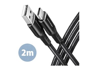 AXAGON BUCM-AM20AB, HQ kábel USB-C <-> USB-A, 2 m, USB 2.0, 3A, ALU, opletenie, čierny Axagon